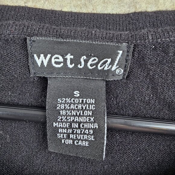 Wet Seal Cropped Black Cardigan Sweater 3/4 Sleeve Cotton Blend - Picture 3 of 6